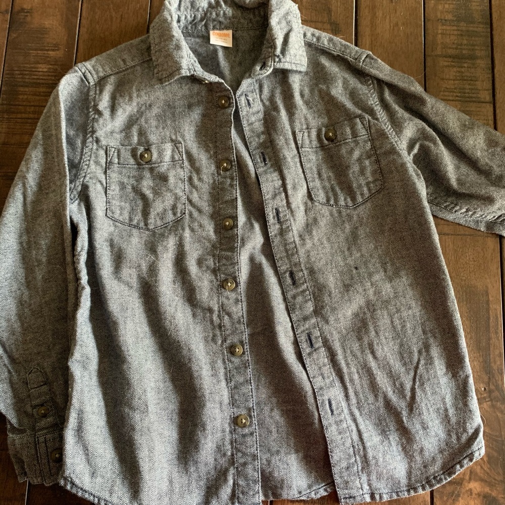 Boys Blue Herringbone Button Up Shirt Gymboree